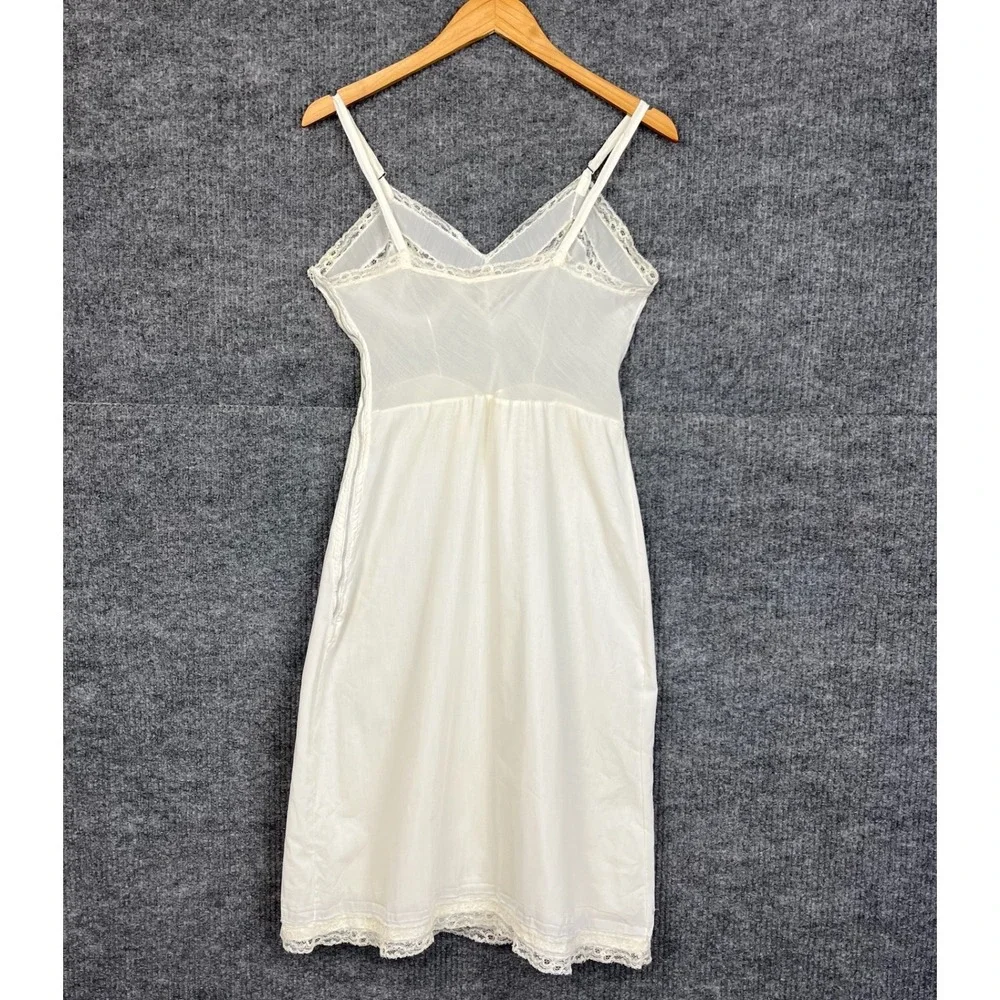 Vtg 1950s Ivory Full Slip Womens XS Lace Trim Bias Cut Pin Up Babydoll Lingerie
